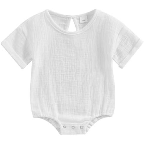 Newborn Baby Girl Boy Clothes Short Sleeve White Bubble Romper Waffle Bodysuit Tshirt Cute Summer Outfit