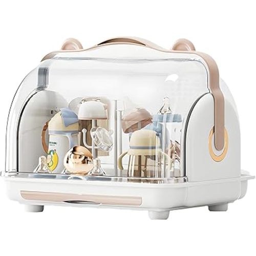 Baby Bottle Drying Rack Storage, Nursing Bottle Storage Box Organizer with Cover, Portable Kitchen Cabinet Organizer, Durable countertop Dryer (Orange)