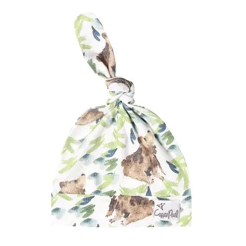Baby Beanie Hat Top Knot Stretchy Soft"Bear" by Copper Pearl