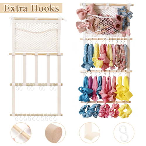 Yalumo Headband Holder Bow Holder for Girls Hair Bows, Hair Accessories Storage and Display Organizer for Headbands and Bows, Wall Hanging Bow Holder for Girls Room Decor