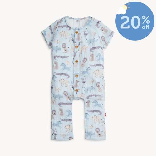 jungle jazz cotton gauze magnetic short sleeve romper – Magnetic Me