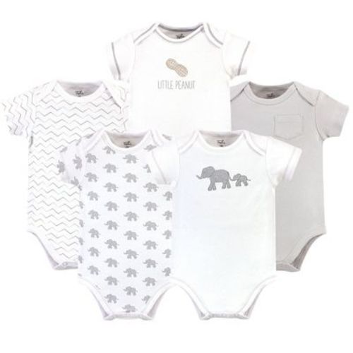 Touched By Nature Organic Cotton Bodysuits 5pk, Marching Elephant, 9-12 Months