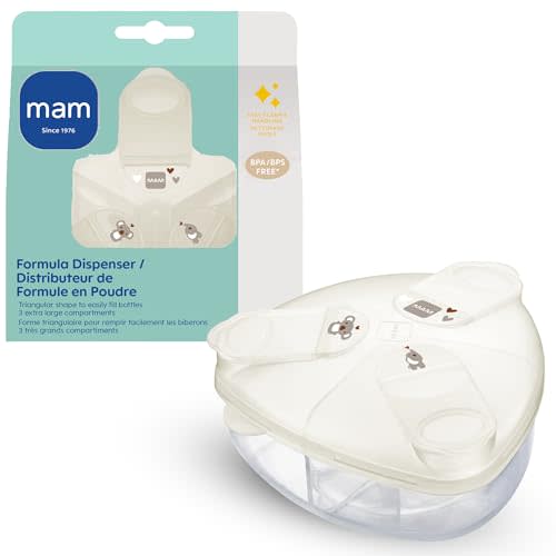 MAM Spill-Proof Baby Formula Dispenser with 3 Compartments 1.4oz / 40g Each | Travel Milk Formula Container, Also Fits Bottle Nipples, Snacks, Pacifiers, Dishwasher Safe, Made in Europe