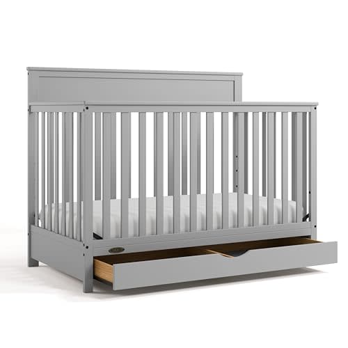 Graco Shiloh 5-in-1 Convertible Crib with Drawer – GREENGUARD Gold Certified Baby Crib Crafted from Wood, Converts to Toddler Bed, Daybed, and Full-Size Bed, Pebble Gray