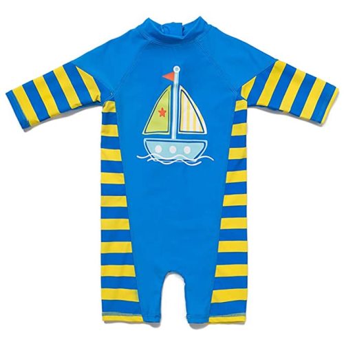 Infant Swimsuit Baby Boy Swimwear Baby Girl Sunsuits Toddler One Piece Bathing Suit with Sun Hat - Sailboat(1/2 S) - 3-6 Months