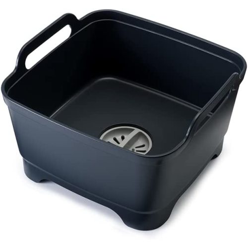 Joseph Joseph Wash & Drain Kitchen Dish Tub Wash Basin with Handles and Draining Plug, 9 liters, Grey