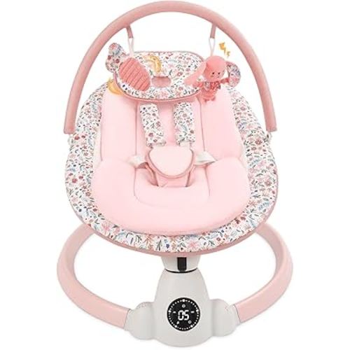 Baby Swing for Infants, Electric Baby Swing with Bluetooth, Portable Infant Swing with 5 Speeds, 10 Lullabies, 5-Point Harness & Remote Control, for Newborns Infants Indoor Outdoor Use (Pink)