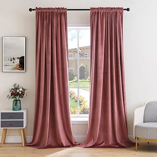 MIULEE Dusty Rose Pink Velvet Curtains Thermal Insulated Blackout Curtain Drapes for Bedroom Living Room Darkening 80 Inches Long Curtains Panels Rod Pocket Set of 2