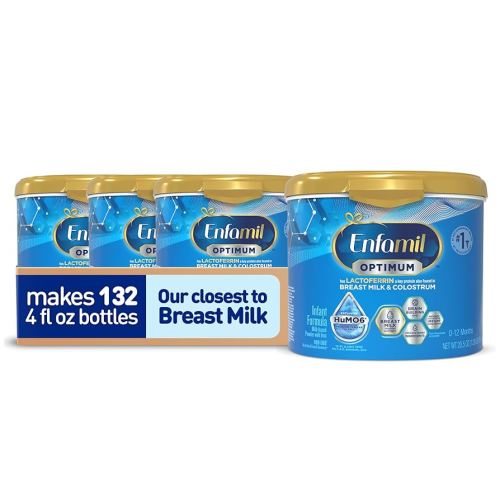 Enfamil Optimum Baby Formula, Our Closest Formula to Breast Milk, Immune-Supporting Lactoferrin also found in Breast Milk, Brain-Building DHA, 20.5 Oz, Pack of 4