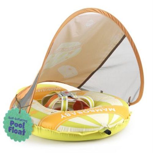 Mambobaby Light Traveler Baby Pool Float with Canopy Hot Air Balloon- Vibrant Yellow