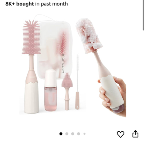 Momcozy Bottle Brush Kit, Innovative Push-Press Design for Better Cleaning - Baby Bottle Cleaner Brush for Baby Bottle, Breast Pumps, Nipples, and More - Can Generate Foam for Better Cleaning, Pink