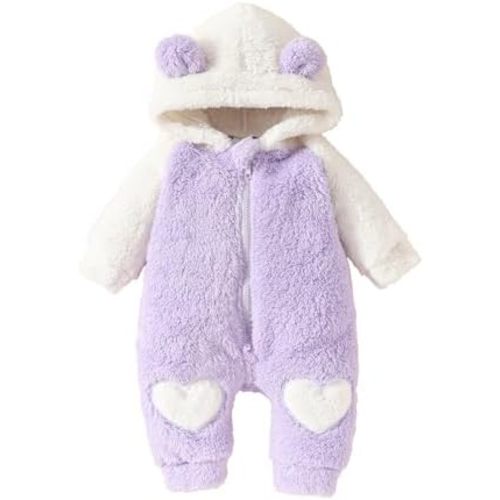 Newborn Baby Girl Fall Winter Clothes Fleece Romper Jumpsuit Bear Ears Hooded Zipper Hoodies One Piece Warm Suiit
