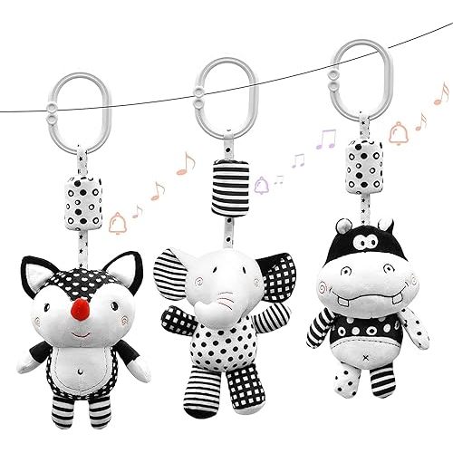 XIXILAND Baby Toys for 0 3 6 9 12 Months Black and White High Contrast Baby Toys, Stroller Toy Car Seat Toy Baby Rattle with Wind Chimes, Newborn Toys Infant Toys Hanging Toys for Babies Boys Girls
