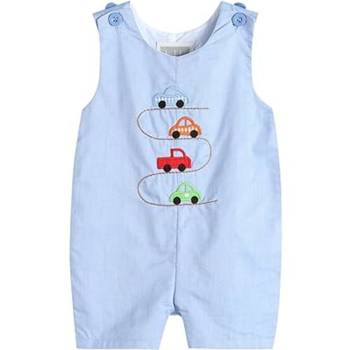 Lil cactus Blue Car Race Track Embroidery Shortalls