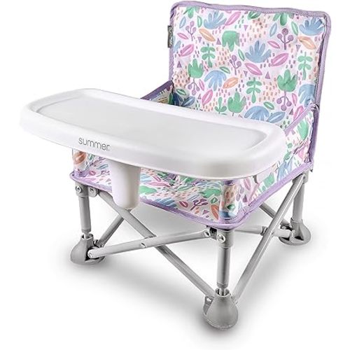 Summer by Bright Starts Pop ‘N Sit Portable Booster Booster Chair, Floor Seat, Indoor/Outdoor Use, Compact Fold, Joyful Geo, 6 Mos - 3 Yrs