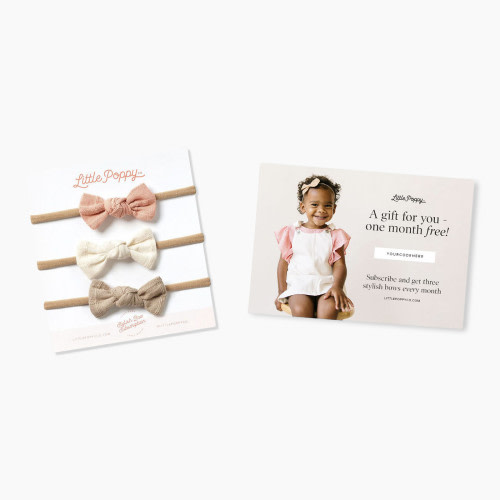Little Poppy Co. Mini Headband (3 Pack) + Bow Subscription Gift Set - Blush/Ivory/Tan
