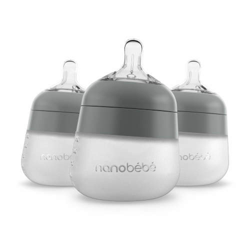 Nanobebe Flexy Silicone Baby Bottles, 3 Pack, Gray, 5 oz