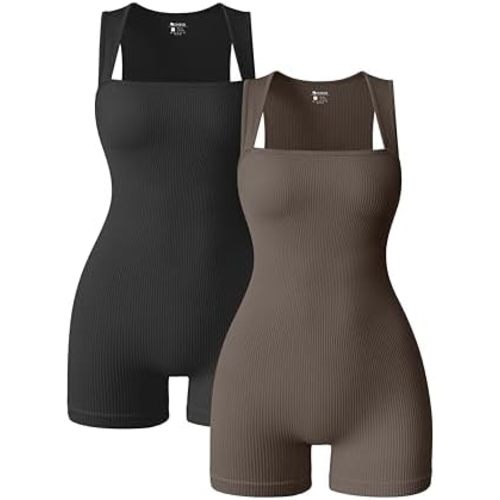 OQQ Women's 2 Piece Yoga Rompers, Stretch Strappy Square Neck Sleeveless, Exercise Rompers