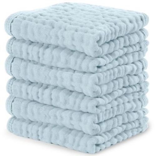 Baby Washcloths Muslin Cotton, Large 10”x10” by Comfy Cubs (Sky Blue, Pack of 6)