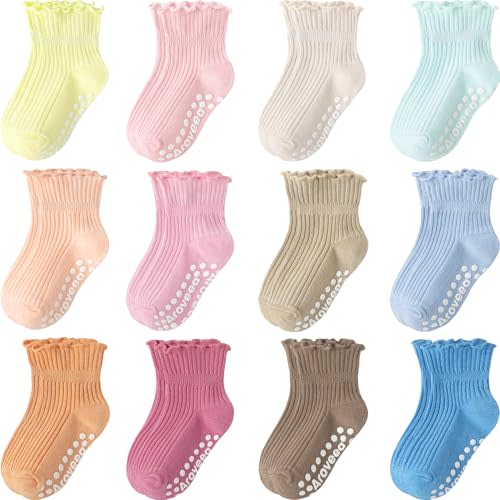 Aroveea Baby Toddler Socks Grip Non Slip Boys Girls Cotton 12 Pack for Kids Ankle Cute Socks 6M-7Years