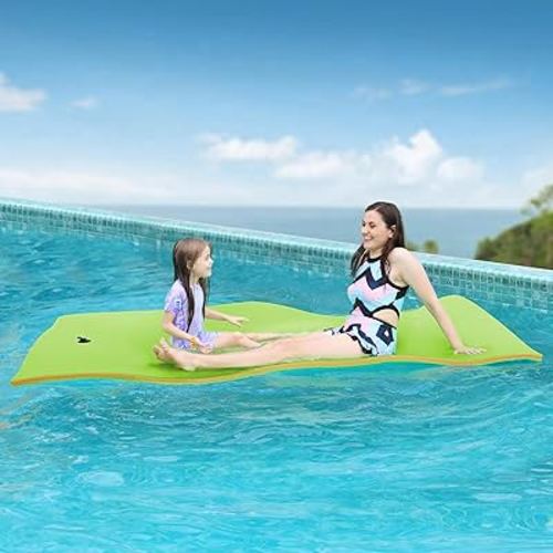 Floating Water Mat, 7'x3'/8'x4'/9'x6'/13'x5' Lily Pad Floating Mat, 3-Layer Tear-Resistant XPE Foam Water Mat with 16.4'' Bungee Tethers, Floating Mat for Lake, Pool, Boat, Ocean, Beach
