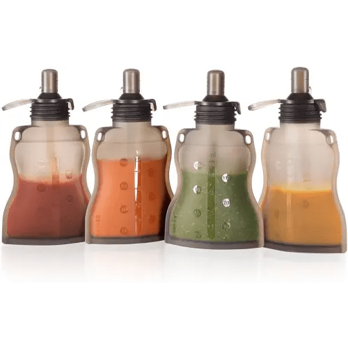 haakaa Reusable Baby Food Pouches Refillable Baby Squeeze Silicone Yummy Pouch, Soft Reusable Squeeze Storage Food Pouch for Kids Toddler,Home Made Food Puree,Smoothie Pouch Bag, 4oz, 4 Pack,6m+