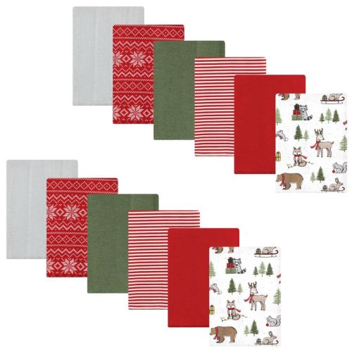 Hudson Baby Unisex Baby Cotton Flannel Burp Cloths Bundle, Christmas Forest, One Size