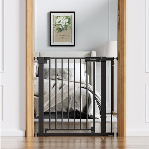 BABELIO Baby Gate for Doorways and Stairs, 31-36" Pet Gate with Wide Walk Thru Door and Lock Indicator, No Drill Pressure Mounted Safety Gate with Double Lock and Self-Closing, White