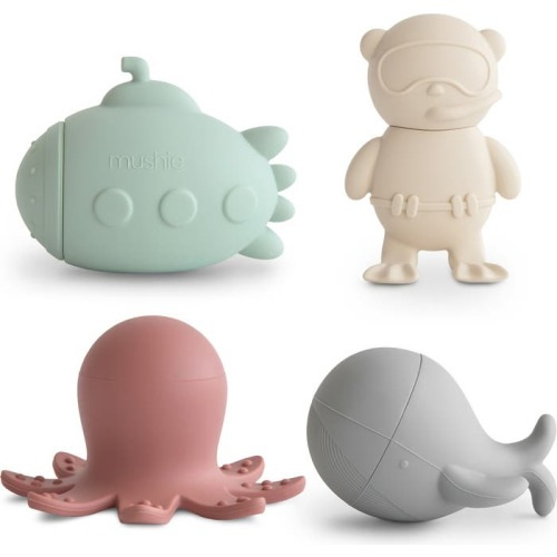 Mushie Set of 4 Sea Life Bath Playset, Multi