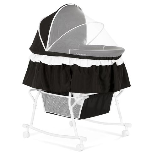 Dream On Me Lacy Portable 2-in-1 Bassinet & Cradle in Black, Lightweight Baby Bassinet with Storage Basket, Adjustable and Removable Canopy