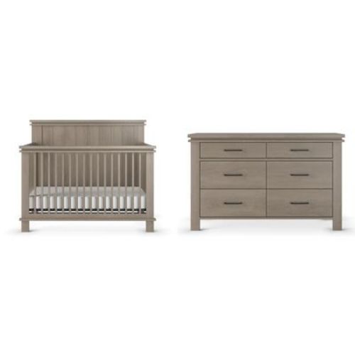 Child Craft Denman Crib and Dresser Nursery Set, 2-Piece, Includes 4-in-1 Convertible Crib and Dresser (Crescent Gray)