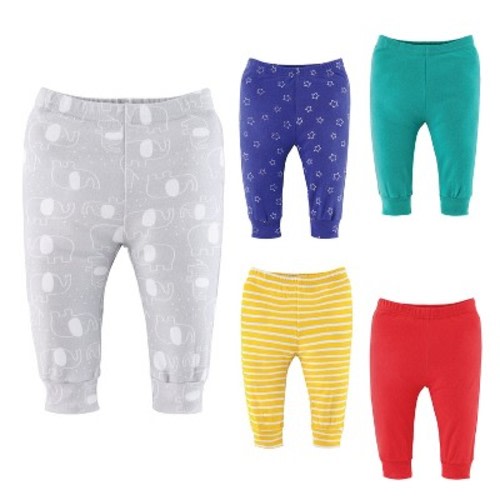 The Peanutshell Elephant Brights Baby Pants for Boys and Girls, 5-Pack, 3-6 Months