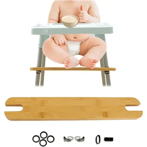 High Chair Foot Rest, Non-Slip Height-Adjustable Baby Highchairs Pedal with 4 Rubber Rings, 2 Hose Clamp, 2 Rubber Sleeves, Suitable for Most High Chair Accessories (Bamboo Footrest)
