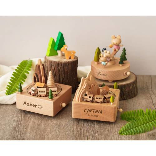 Personalized Wooden Train Music Box, Keepsake Gift for Kids, Baby Christmas Gift, Baby Shower Gift, Newborn Gifts, Engraved Name Music Box