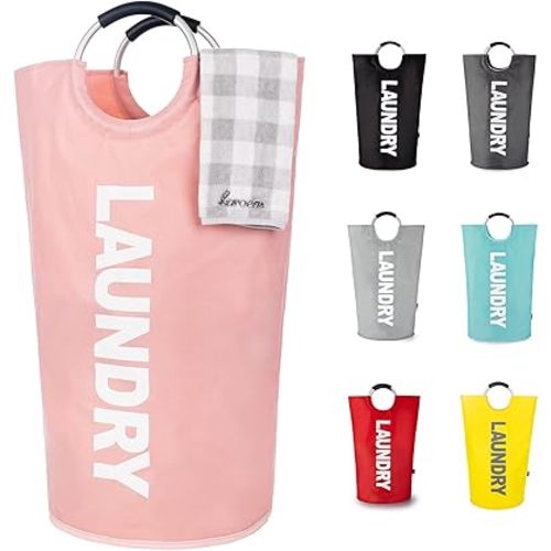 Caroeas 95L Pro Large Laundry Basket (13 Colors), Waterproof Laundry Hamper, Laundry Bag with Padded Handles, Clothes Hamper Stands Up Well, Collapsible Laundry Basket Easy Storage (Pink)