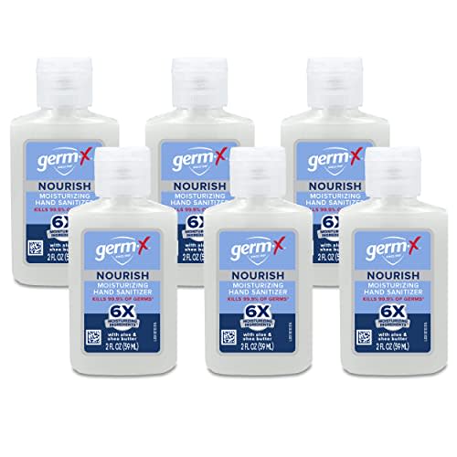 Germ-X Nourish Hand Sanitizer, Kids Hand Sanitizer, 2-in-1 Moisturizing and Sanitizing Formula with Shea Butter, Vitamin E & Aloe, Non-Greasy, Mini Travel Size for On-The-Go, 2 Fl Oz (Pack of 6)