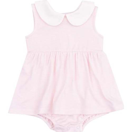 Peter Pan Collar Bubble with Skirt, Stripe Classic Pink - Angel Dear | Maisonette