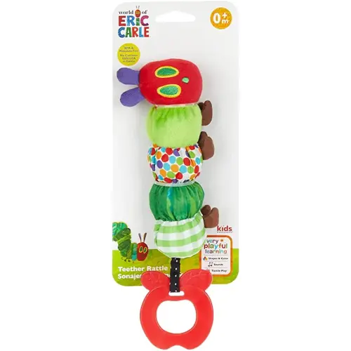 Teether Rattle, World of Eric Carle The Very Hungry Caterpillar Teething Toy for Babies, Multi