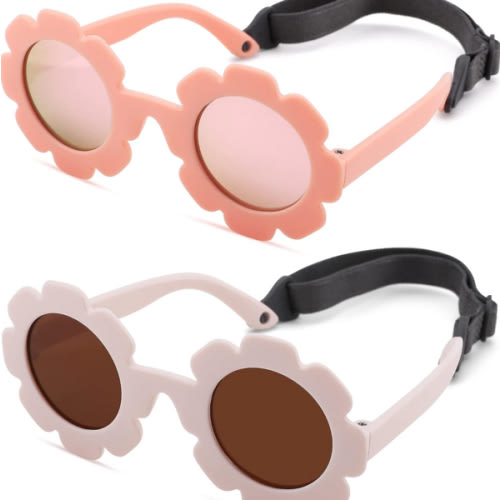 Polarized Baby Sunglasses with Strap – Flexible Flower Shaped Sunglasses for Toddler & Infant Age 0-24 Months