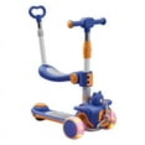 YLSHRF 3 Wheel Kids Kick Scooter with Seat for Boys Girls Ages 1-5, Adjustable Handlebar & Push Bar, Light-up Wheels, Blue