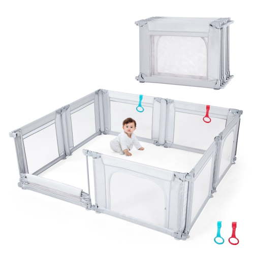 Doradotey Baby Playpen 8-Panels Adjustable Foldable, Large Anti-Fall Indoor Baby Play Yard, 79x71 Gray