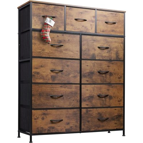 WLIVE Tall Dresser for Bedroom, Fabric Dresser Storage Tower, Dresser & Chest of Drawers Organizer Unit with 11 Drawers, Storage Cabinet, Hallway, Closets, Steel Frame, Wood Top