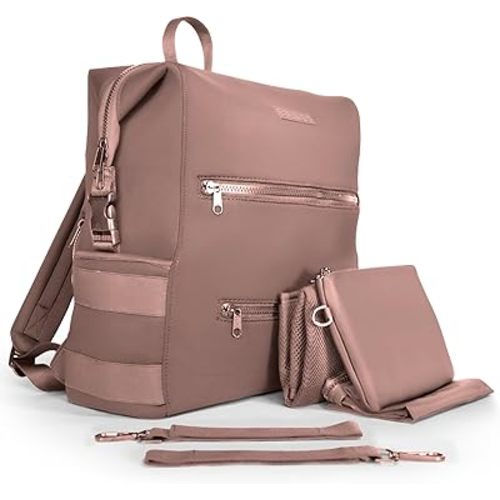 Neoprene Diaper Bag, Minimalist Backpack Diaper Bag with Pouch, Changing Pad, and Stroller Straps, Water Resistant and Lightweight Baby Girl Diaper Bag, Diaper Bag Backpack, Mauve
