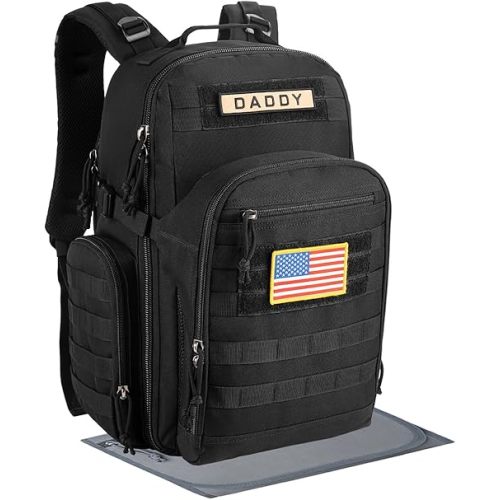 SHARKMOUTH Mens Military Diaper Bag - Tactical Baby Backpack with Insulated Bottle Pouches for Outdoor-Loving Dads - Changing Pad & MOLLE System for Camping, Hiking Travel