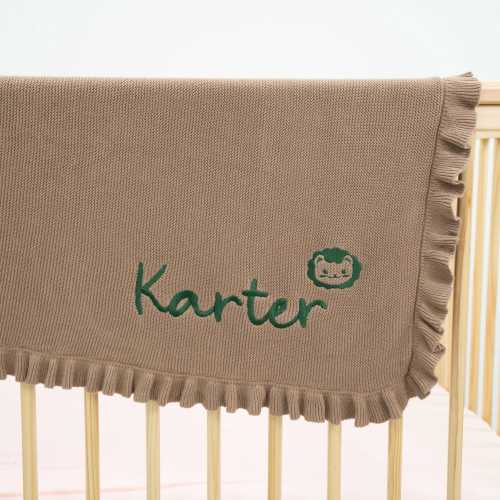 Lion Baby Blanket, Baby Knit Blanket with Name, Custom Newborn Blanket, Embroidered Blanket with Animal Design, Baby Shower Nursery Gift