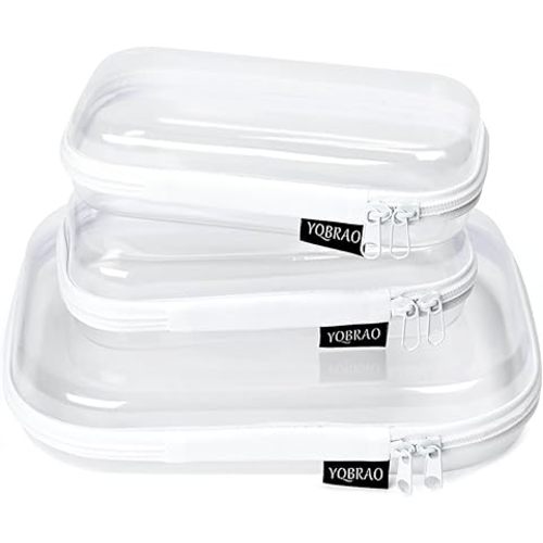 3 Pack Clear Hard Shell Zipper Case - Clear Waterproof Cosmetic Bag with Zipper, Kid's Toy Storage Organizer Bins, Charging Cables, creative journaling, painting brushes, Threads,Sketch Supplies