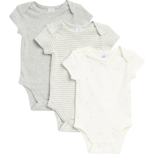 Baby Assorted 3-Pack Cotton Bodysuits, 6 M, Grey Star And Stripe Pack