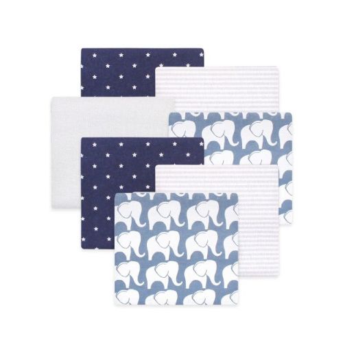 Luvable Friends Hudson Baby Flannel Receiving Blankets 7pk, Blue Elephant Parade
