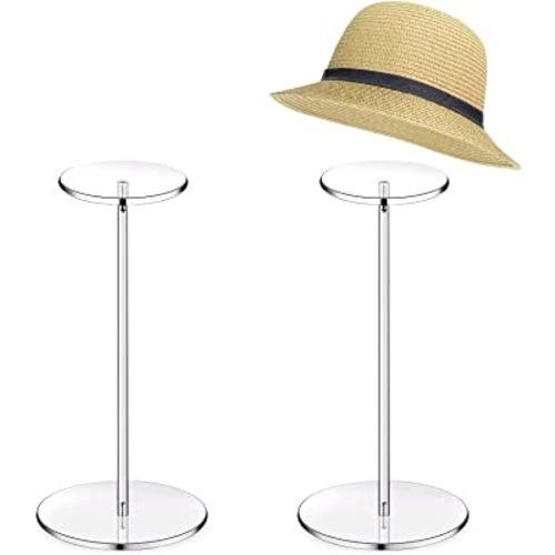 2 Pack 12 Inch Clear Acrylic Hat Stands for Display, Hat Display Rack Holder with Round Base