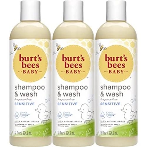 Burt's Bees Baby Shampoo and Wash Set, Fragrance Free, 2-in-1 Natural Origin Plant Based Formula for Sensitive Skin, Hypoallergenic, Tear-Free, Pediatrician Tested, Travel Size, 12 Fl Oz (Pack of 3)